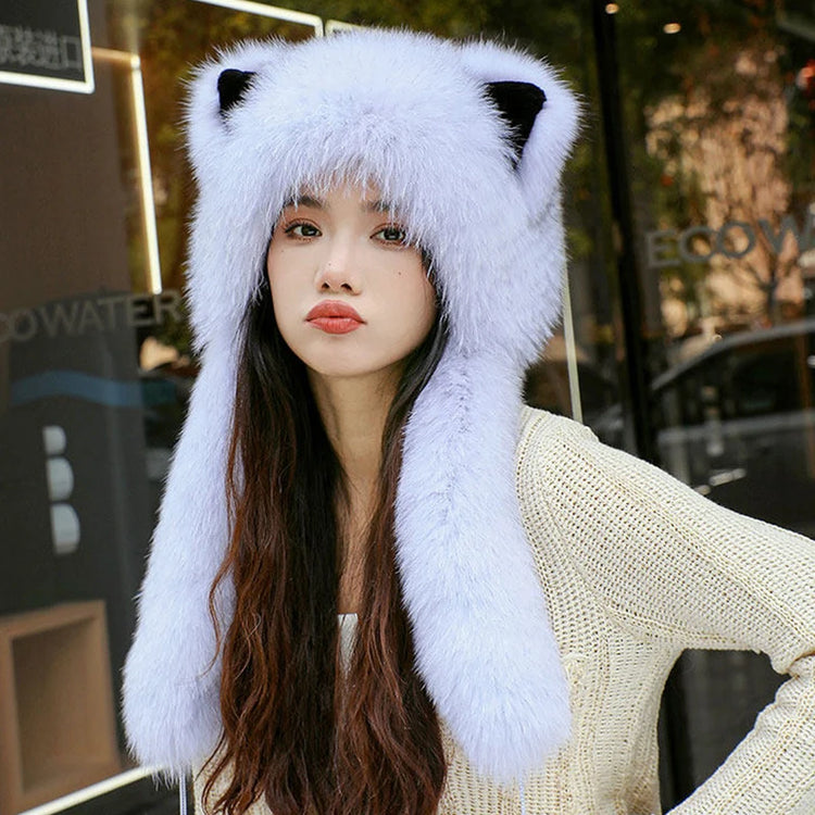 Women's Winter Hats Fox Fur Flight Hats Ushanka Hats For Women Winter Outdoor Windproof And Warm Plush Outdoor Hats For Skiing