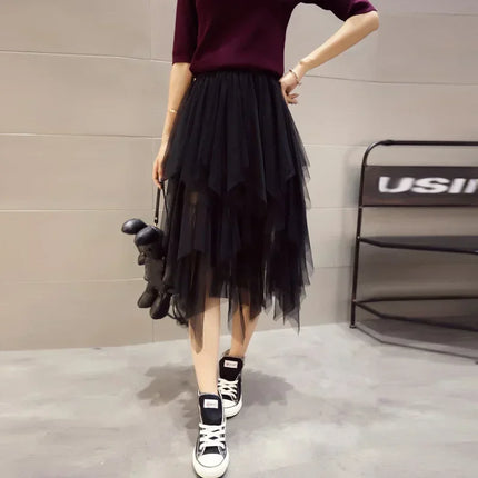 Tutu estivo gonna donna Harajuku Casual Tulle Bottom Jupe Femme Faldas moda vita alta Midi Mesh gonne abbigliamento donna Saia