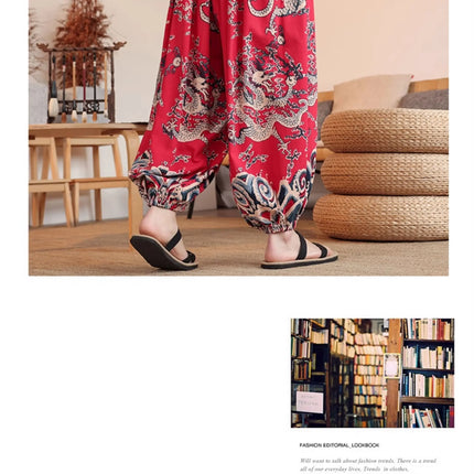 Vendite calde Pantaloni da uomo in cotone comodi pantaloni da spiaggia larghi stampa casual Harem elegante abbigliamento estivo pantaloni larghi giapponesi sottili
