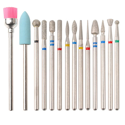 14Pcs Set Rotary Grinding Buffer Polisher Replacement Nail Drill Bit Kit For Gel Nail Removal Manicure Pedicure Machine Salon Household Nail Treatment