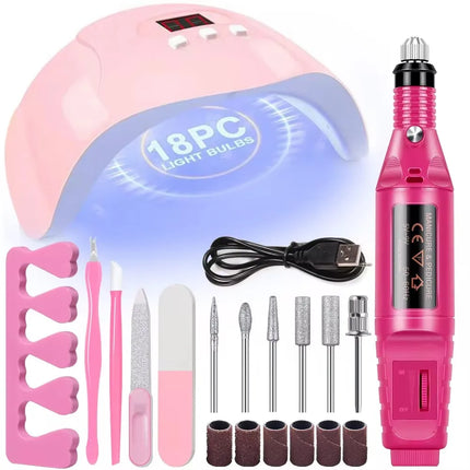Professional USB Electric Nail Drill Polish File Kit with UV LED Nail Lamp Gel Manicure Dryer Lamp Acrylic Starter Set