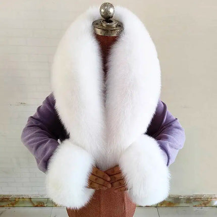 Real Fur Collar And Cuffs Set Winter Coat Accessories Women Fluffy Large Fur Shawl Neak Warm Fox Fur Scarf Furry Scarves Female