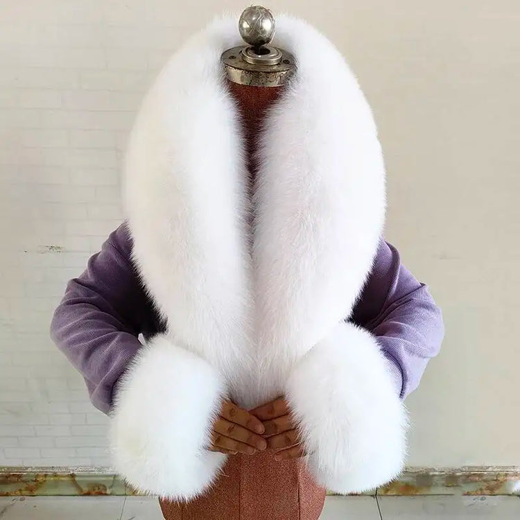 Real Fur Collar And Cuffs Set Winter Coat Accessories Women Fluffy Large Fur Shawl Neak Warm Fox Fur Scarf Furry Scarves Female