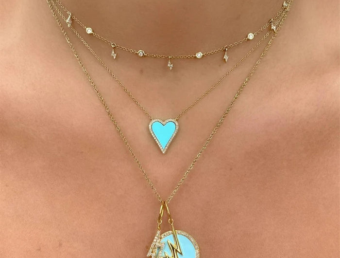 Stainless Steel Vintage Natural Stone Heart Pendant Necklace For Women Girl Clavicle Chain Choker Zircon Fashion Jewelry Gift PlatiNum