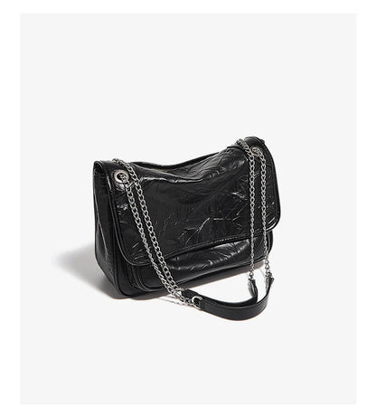 FOXER Women Genuine Leather + PU Shoulder Handbag Classic Fashion Black Tote Chain Bag