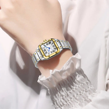 Orologi da donna quadrati Orologio da donna al quarzo Orologio da polso femminile Cinturino in bambù in acciaio inossidabile Orologio da donna casual Orologio Relogio Feminino platinumshop