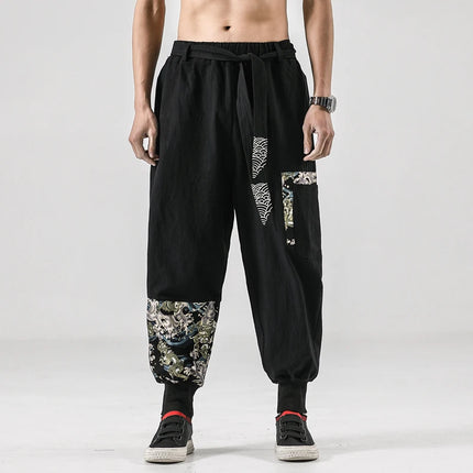 Pantaloni da uomo Costume da samurai giapponese Ukiyo-e Cintura con stampa Pantaloni stile harem da uomo in cotone e lino Pantaloni casual Harajuku da uomo Taglie forti 5XL