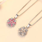 925 Sterling Silver Pink Crystal Flower Pendant Chain Necklace For Women Elegant Luxury Quality Jewelry Accessories Jewellery PlatiNum