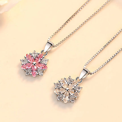 925 Sterling Silver Pink Crystal Flower Pendant Chain Necklace For Women Elegant Luxury Quality Jewelry Accessories Jewellery PlatiNum