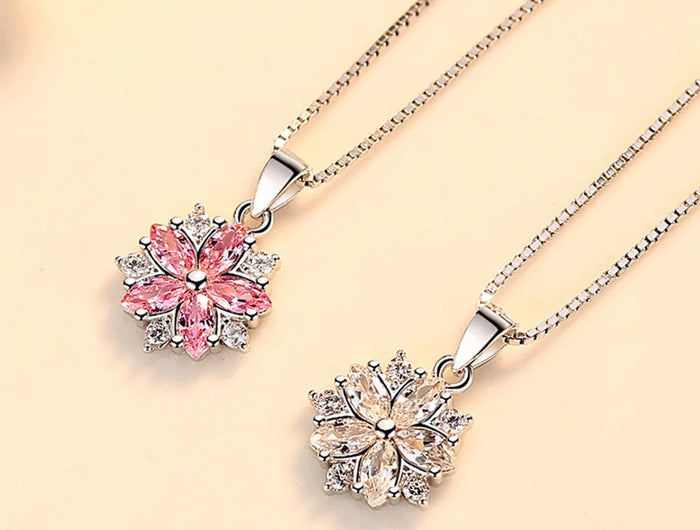 925 Sterling Silver Pink Crystal Flower Pendant Chain Necklace For Women Elegant Luxury Quality Jewelry Accessories Jewellery PlatiNum