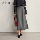 Amii Women's Skirt 2025 Winter New Knitting Striped Tassel A-Line Skirts For Women Versatile Loose Clothing Ladies 12544168 PlatiNum
