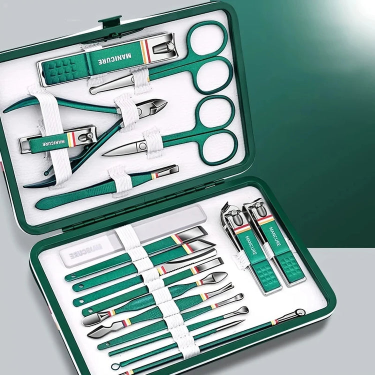 19Pcs Stainless Steel Manicure Set Portable Nail Clipper Kit with Foldable Storage Bag Nail Cutters Scissors Beauty Grooming Tools