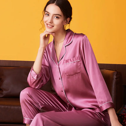 Pigiama di seta di gelso 100% donna estate inverno primavera a maniche lunghe in due pezzi coppia servizio a domicilio pigiama di seta per signora