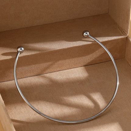 Stainless Steel Solid Ball Necklace for Women Punk Silver Color Adjustable Opening Necklace Bracelet Jewelry Accessories Gift PlatiNum