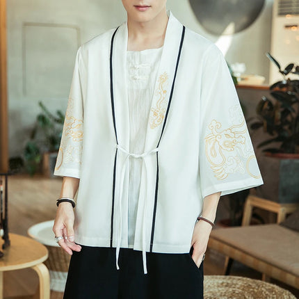 Japan Samurai Shirt uomo ricamato Kimono giapponese manica corta Cardigan uomo estate sottile moda Casual Yukata Cardigan Top uomo