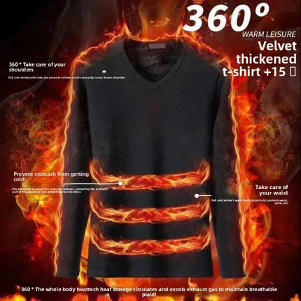 Thickened Fleece Men's T-shirt round Neck Base Shirt Autumn Clothes Winter Long Sleeve Breathable Casual Wear Chinese Origin PlatiNum
