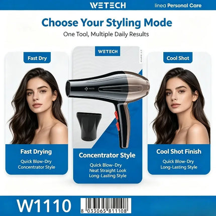 2200W Professional Hair Dryer AC100-240V Adjustable Temperature Speed Cold Shot Blow Dryer With Concentrator Nozzle Salon Home Travel Hair Styling Tool