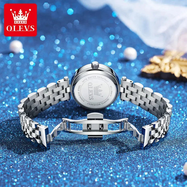 OLEVS 3641 Elegante orologio al quarzo da donna impermeabile Quadrante stellato luminoso in acciaio inossidabile con confezione regalo - Accessorio alla moda da donna platinumshop