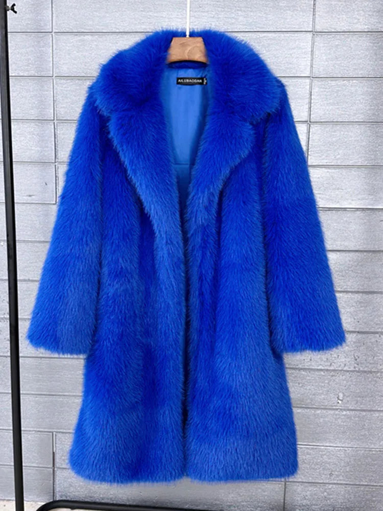 ZADORIN 100cm Long Fluffy White Black Faux Fur Coat Woman Clothing Winter Lapel Faux Fur Top Jackets for Women Jacket Outerwears