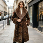 Women's Winter Trench Coat with Large Lapels, Faux Fox Fur Long Coat, Over-the-Knee Jacket