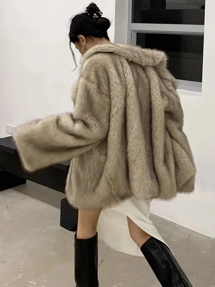 ZADORIN Winter Faux Mink Coat Lapel Mid Long Loose Faux Fur Coat Woman Clothes Luxury Fluffy Jacket Fur Cardigans Ladies Coats