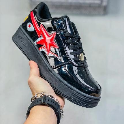 A BATHING APE Men All Black Shark BAPESTA Casual Plarfom Shoes Unisex Women Slip-Resistant Outdoor Soft Walking Sneakers