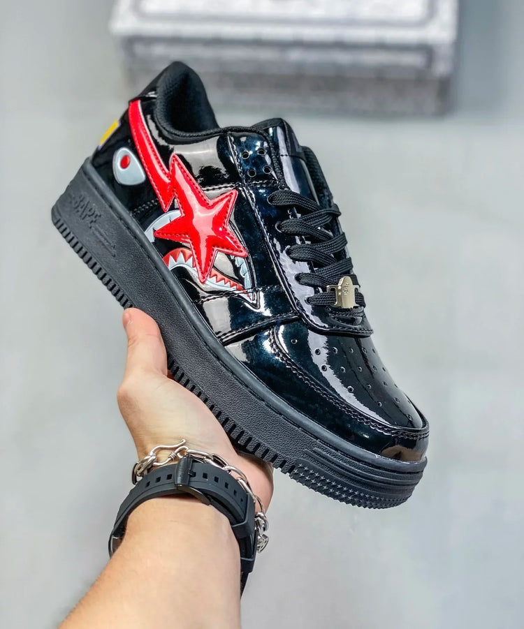 A BATHING APE Men All Black Shark BAPESTA Casual Plarfom Shoes Unisex Women Slip-Resistant Outdoor Soft Walking Sneakers