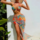 Nuovo Costume da Bagno con Stampa Tropicale, Bikini a Tre Pezzi con Inserti in Rete PlatiNum