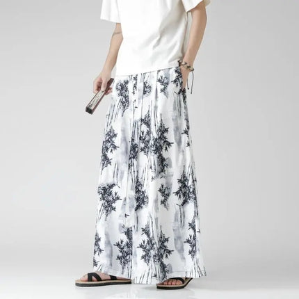 Pantaloncini da uomo casual larghi con stampa da spiaggia, in seta ghiaccio sottile, comodi, a gamba larga, stile Harajuku, streetwear