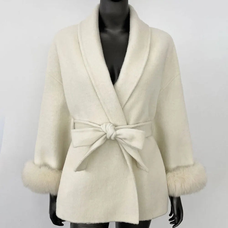 Elegant OL Office Lady Overcoats Fur Patchwork Long Sleeve Woolen Coat Beautiful Women's Clothing Jacket Autumn 2025 Spring