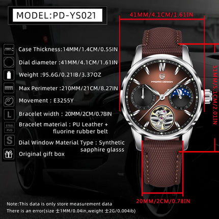 PAGANI DESIGN 41MM Orologio da uomo Orologio meccanico automatico di lusso Orologio da pilota impermeabile in acciaio inossidabile da 100 m PDYS021