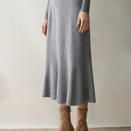 Autumn Winter Women New 100% Cashmere Fishtail Skirt  Mid Length Slimming High Waisted Knitted Umbrella Skirt Elegant Dress PlatiNum