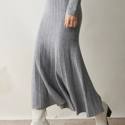 Woman's 100% Cashmere Knittwear Skirt Autumn Winter Elegant Mermaid Mid-calf High Waisted Slim Office Lady Dress Light Luxury PlatiNum