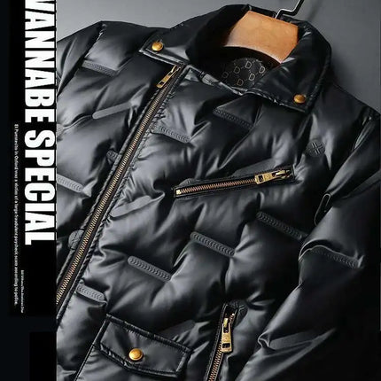 2022 Motorcycle Zipper Duck Down Jacket Men High Quality 90% White Duck Down Coat Lapel Vintage Black Down Jacket Men Clothing