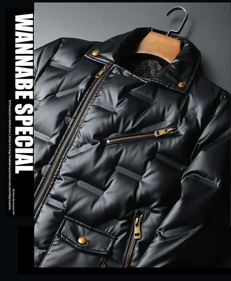 2022 Motorcycle Zipper Duck Down Jacket Men High Quality 90% White Duck Down Coat Lapel Vintage Black Down Jacket Men Clothing