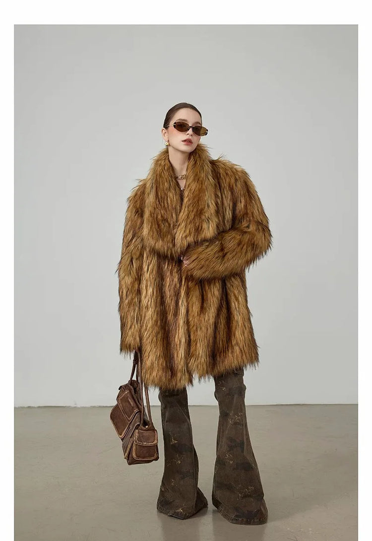 ZADORIN New in Coats & Jackets Luxury Winter Clothes Woman Lapel Long Brown Faux Fur Coat Loose Fluffy Jacket Woman Fur Coats