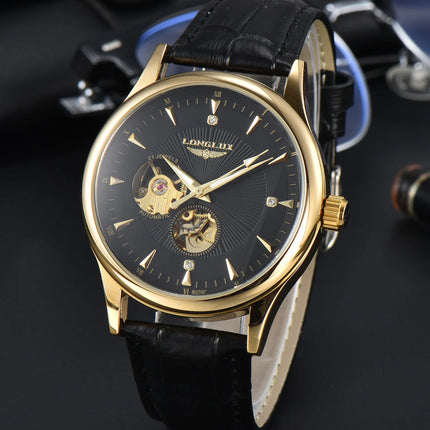 LONGLUX Automatic Watch Elegant Style Wholesale Mechanical Wristwatches Skeleton Rome Waterproof Mens Watch Men Gift