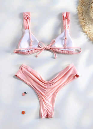 Costume da bagno bikini con pieghe sexy Micro bikini solido Costume da bagno donna Triangolo femminile Costume da bagno da spiaggia platinumshop