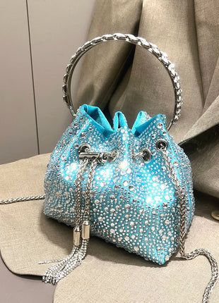 Handle Rhinestones Evening clutch Bag Purses and handbag luxury Designer shoulder bag Shiny Crystal Clutch purse bucket bag PlatiNum