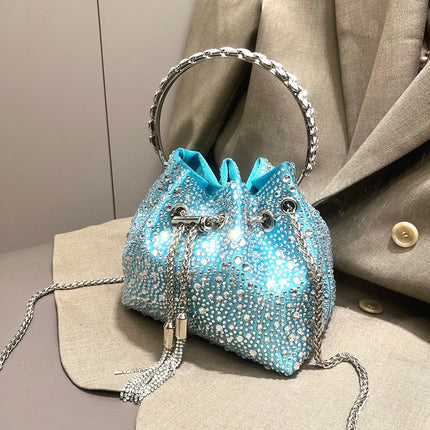 Handle Rhinestones Evening clutch Bag Purses and handbag luxury Designer shoulder bag Shiny Crystal Clutch purse bucket bag PlatiNum