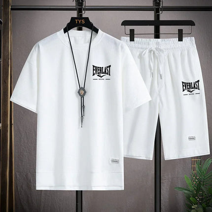 Men's Summer Outfit High Quality Round Neck Men's T-shirt 2-Piece Shorts Set Quick Dry Running Leisure.