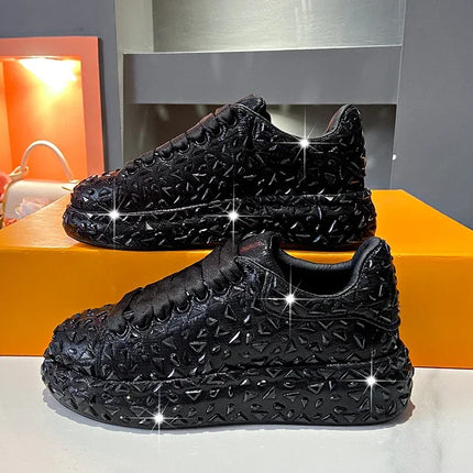 2025 Autumn Leather Women Shoes New Style Fashion Platform Shoes Ins Platforms Sneakers Tide Shine Bling Rhinestone Shoes