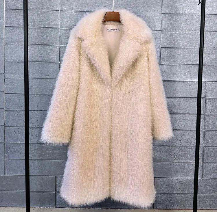 ZADORIN 100cm Long Fluffy White Black Faux Fur Coat Woman Clothing Winter Lapel Faux Fur Top Jackets for Women Jacket Outerwears