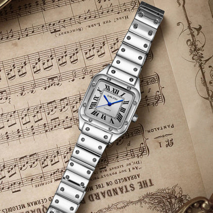 Orologi da donna quadrati Orologio da donna al quarzo Orologio da polso femminile Cinturino in bambù in acciaio inossidabile Orologio da donna casual Orologio Relogio Feminino platinumshop