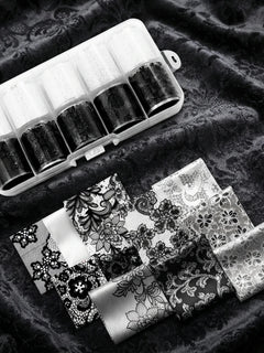 10 Rolls 2.5*50cm New Black White Lace Transfer Foil Nail Art Sexy Full Wraps Flower Glue Adhesive DIY Manicure Styling Tools