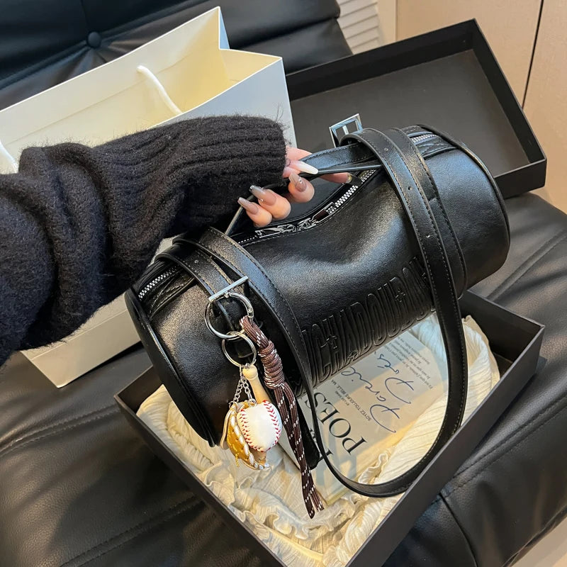 2025 Cylinder Pillow Bag for Women Multifunctional Shoulder Crossbody Bag with Pendant Winter Luxury Designer Handbag