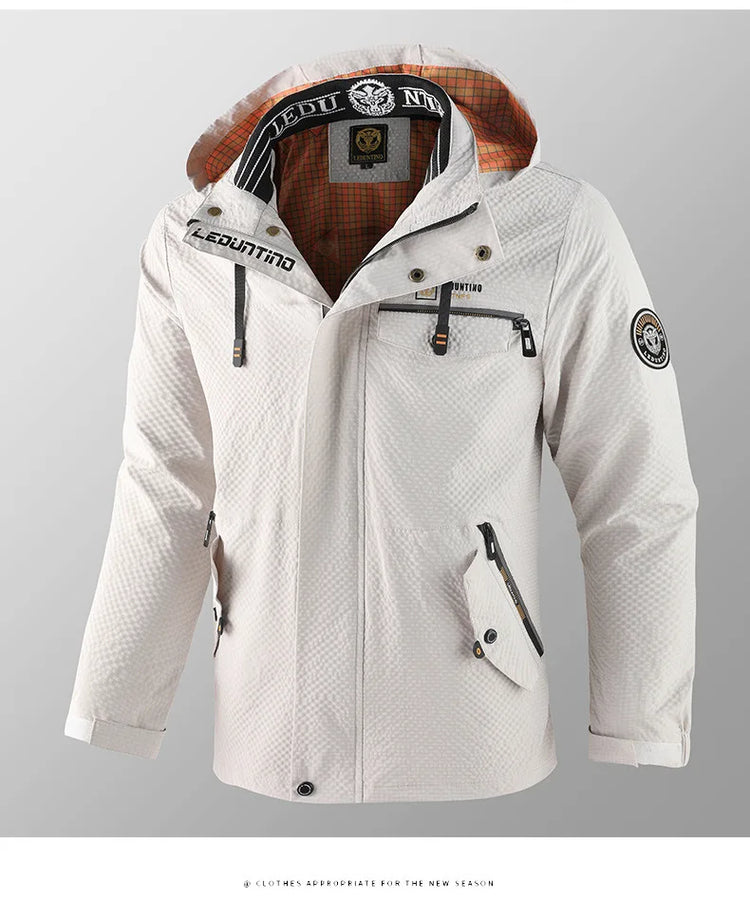 New Men's Trend Fashion Casual Windproof Waterproof Soft Shell Warm Coat Outdoor Sports Jogging Multi-Function Hooded Jacket