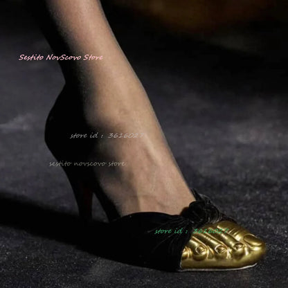 Gold Finger Unique Sandals High Heels Black Suede Twist Bow Sexy Women Summer Dress Party Cool Pumps Cover Heel Runway Shoes
