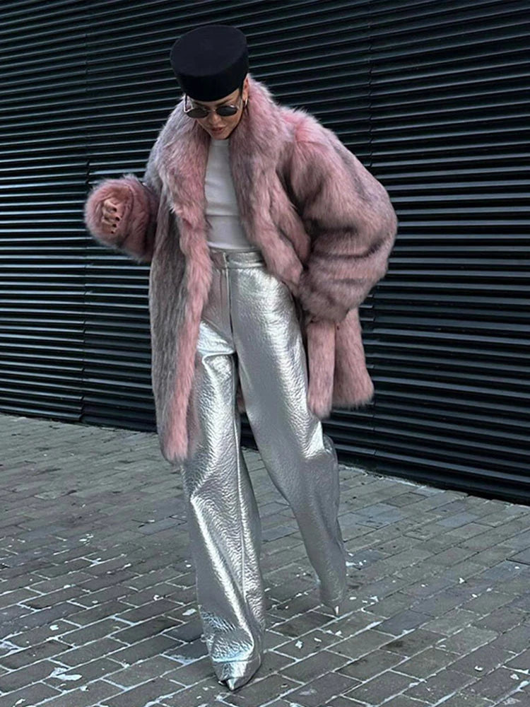 ZADORIN Luxury Winter Fur Coats Woman Plush Long Faux Fur Coat Lapel Fluffy Pink Fur Jacket Woman Fur Faux Coat Loose Outerwear