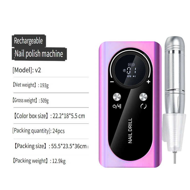 Wireless Portable Rechargeable Electric Nail Polishing Machine New Cordless Nail Surface Polisher Gel Nail Remover Professional Home Salon Manicure Pedicure Care Tool For DIY Nail Art Design